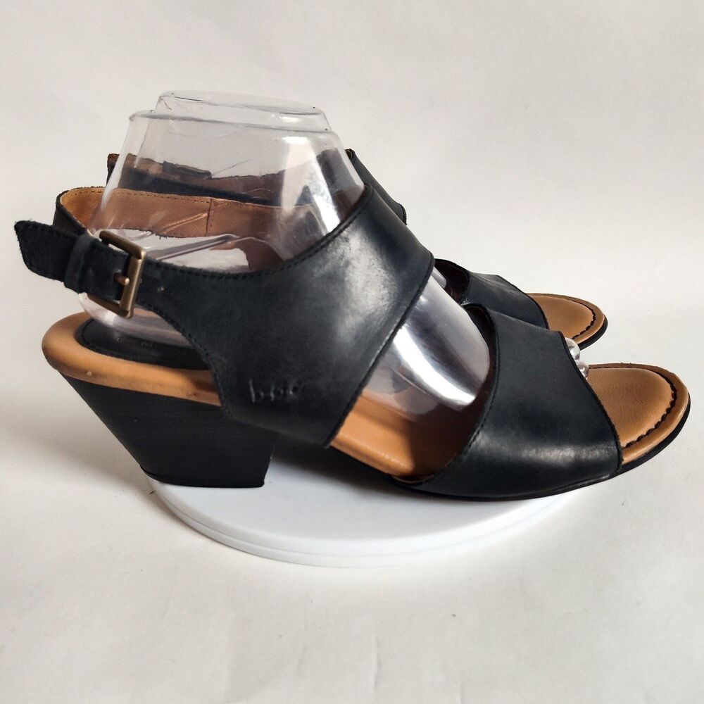 b.o.c. Black Leather Slingback Wedge Sandals